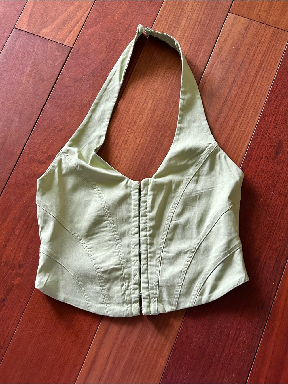Sage Green Halter Crop Top with Front Hook Closure